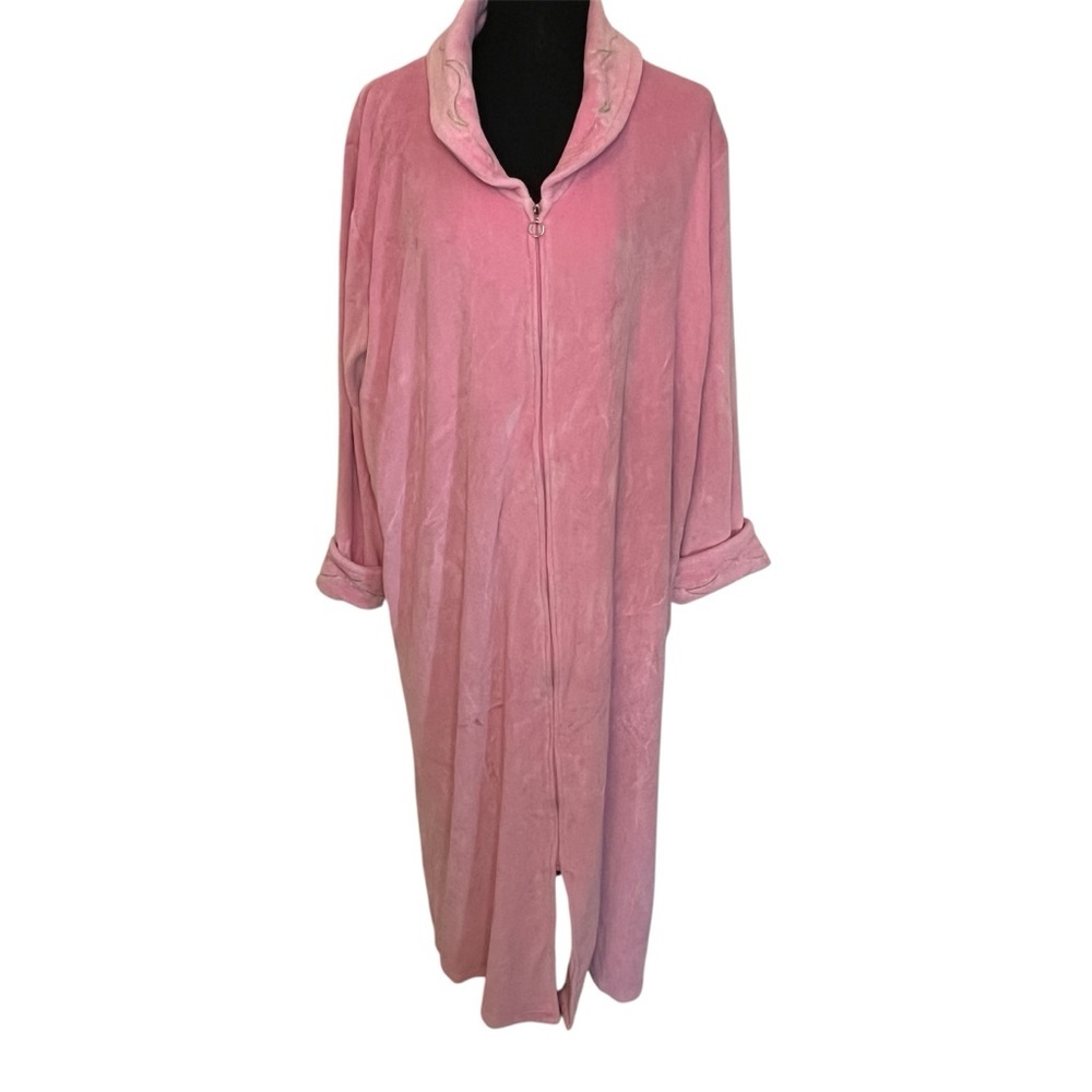 Vintage Parisian Intimates Robe Sz L Full Zip Embroidered Plush Cozy Loungewear